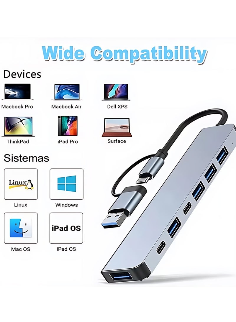 CLAVON محور USB C موزع USB، 8 في 1 موسع USB، محول موزع USB متعدد المنافذ، محطة توسيع، محور USB، منافذ نقل البيانات، منفذ شحن لجهاز iPad Pro/الكمبيوتر المحمول/الهواتف - Image 4